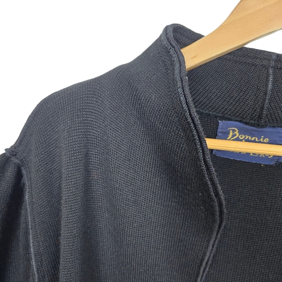 Vintage Bonnie Lee Leroy Black Wool Knit Car Coat Oversized Open Front - Picture 2 of 12